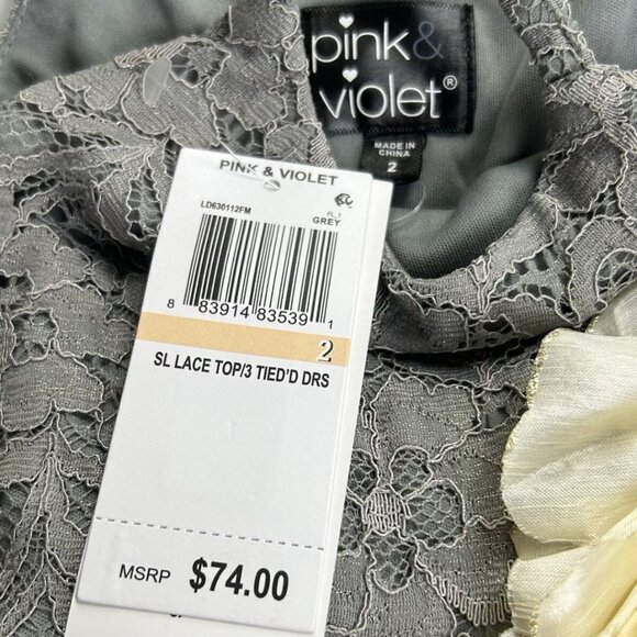 NWOT Pink & Violet Sleeveless Lace Glitter Mesh Dress - Picture 3 of 11